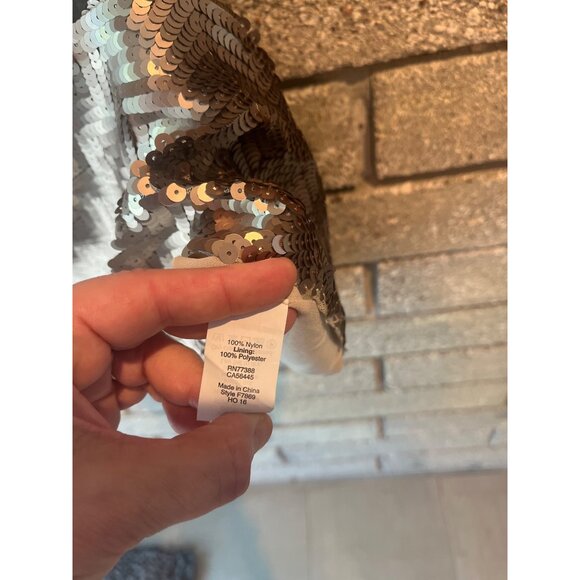 Vintage Bronze Sequin Slip Dress With Spaghetti Straps & Chevron Pattern - Picture 11 of 11